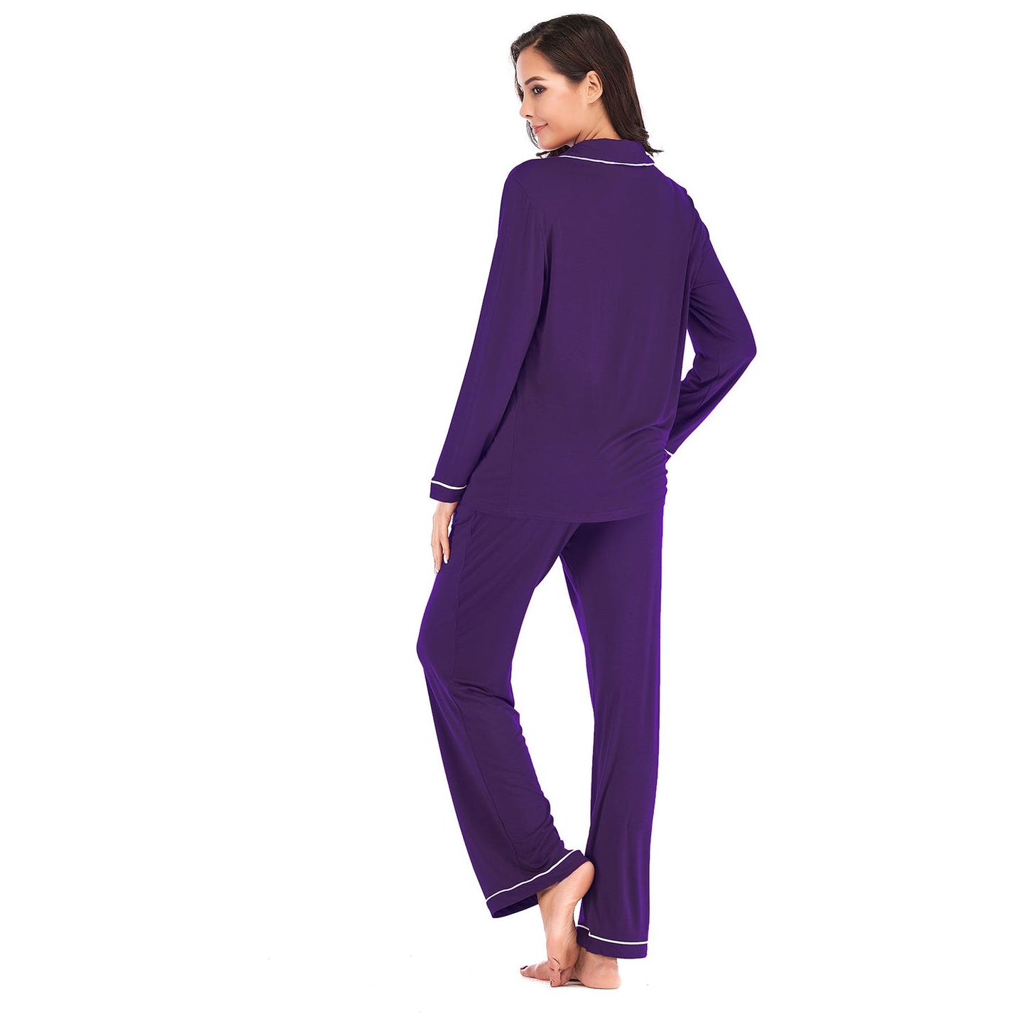 Collared Neck Long Sleeve Loungewear Set with Pockets