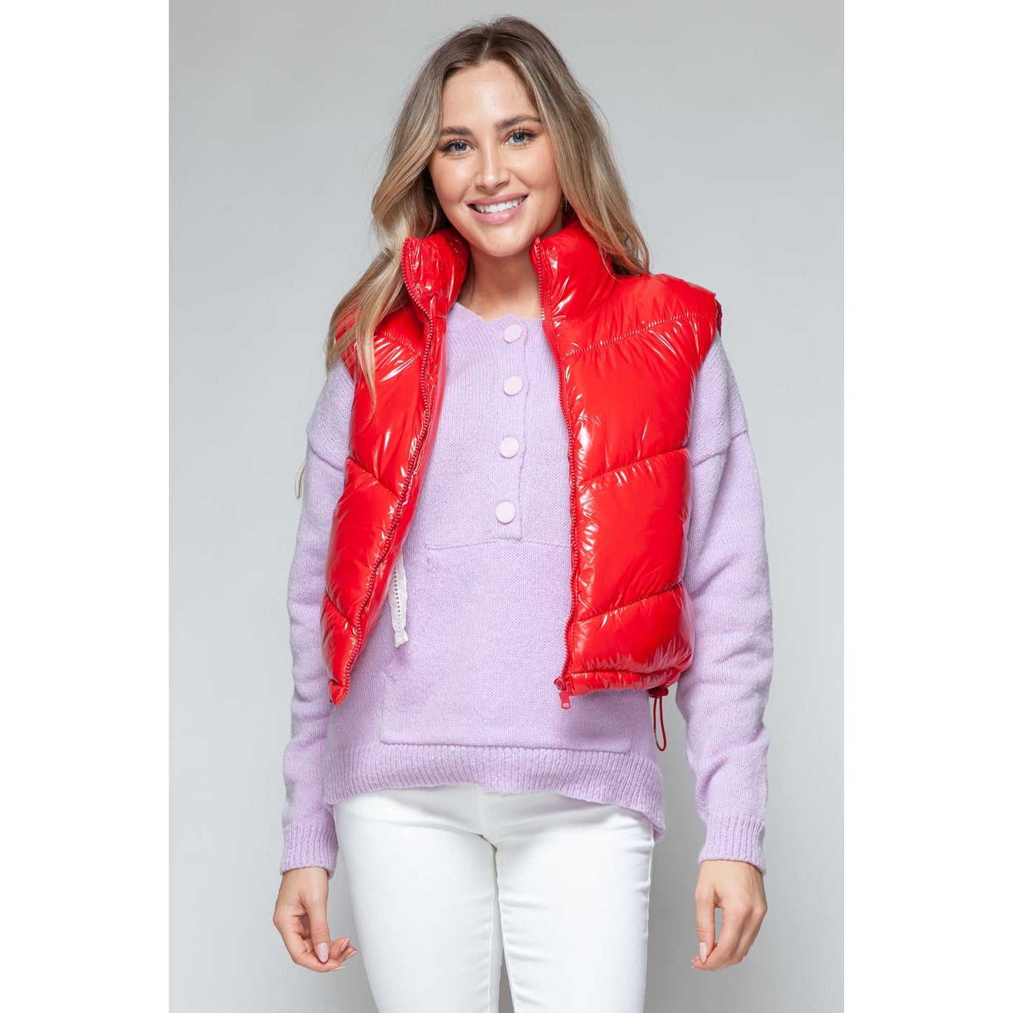 Snobbish Zip Up Turtleneck Shiny Quilted Vest