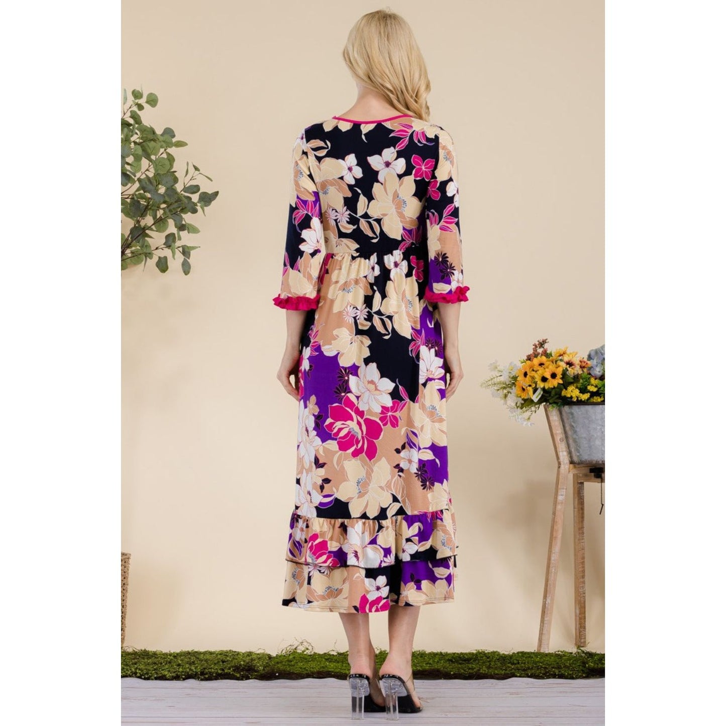 Celeste Full Size Floral Ruffled Midi Dress