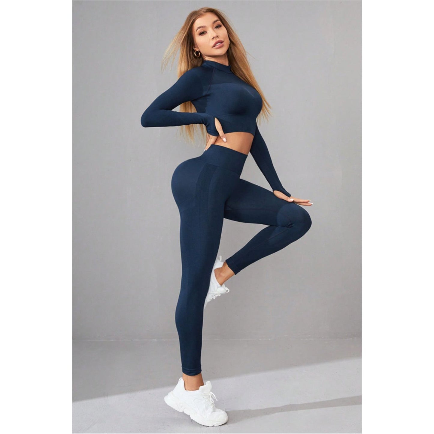 Mock Neck Long Sleeve Top and Pants Active Set