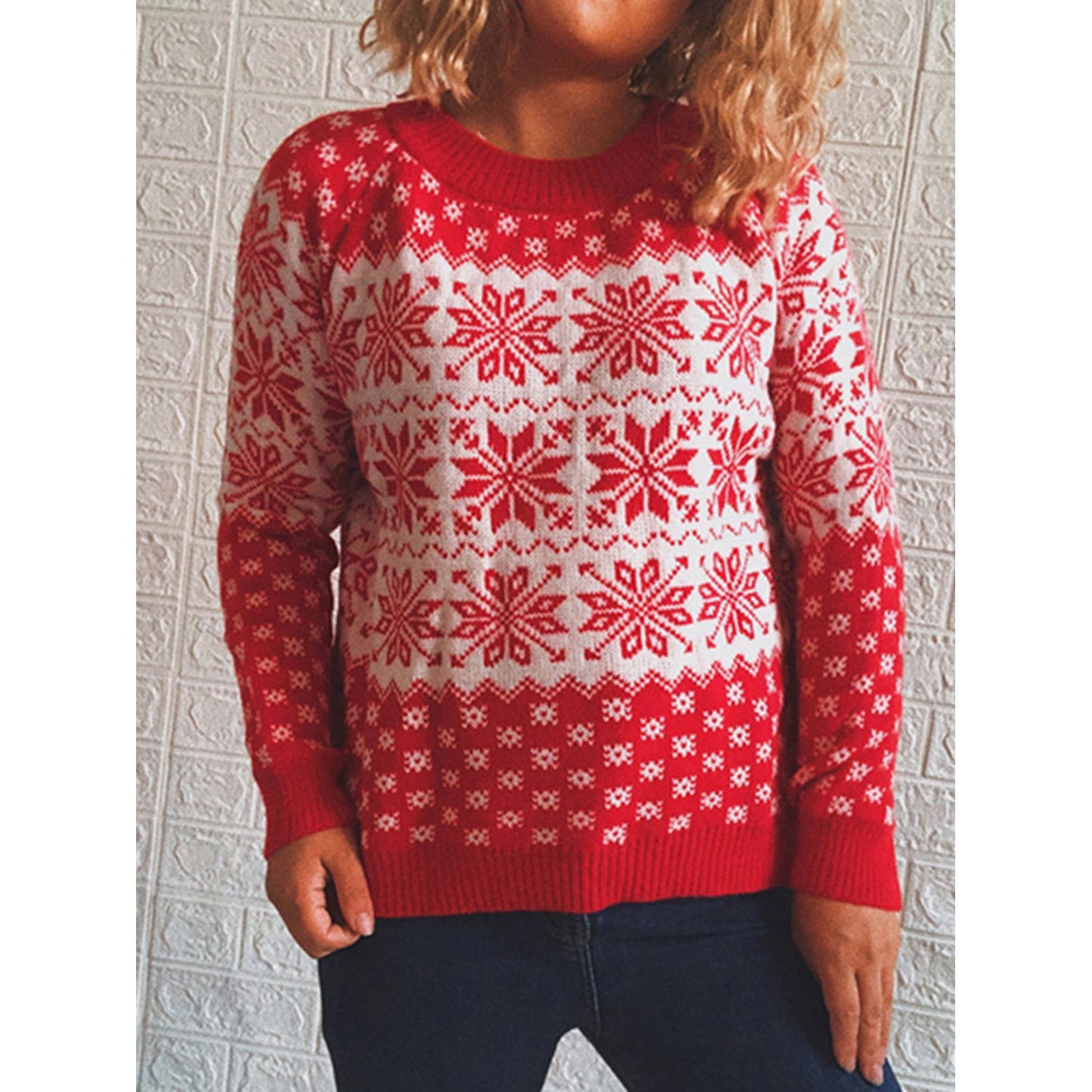 Snowflake Pattern Long Sleeve Sweater