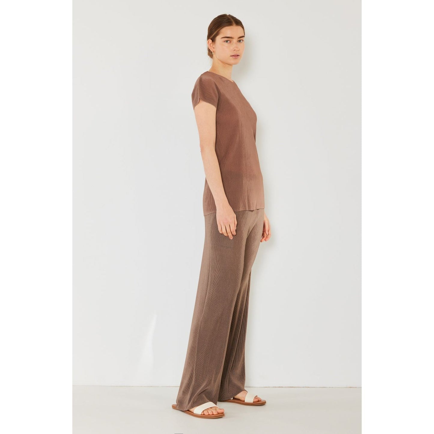 Marina West Swim Rib Pleated Elastic-Waist Wide Leg Pants