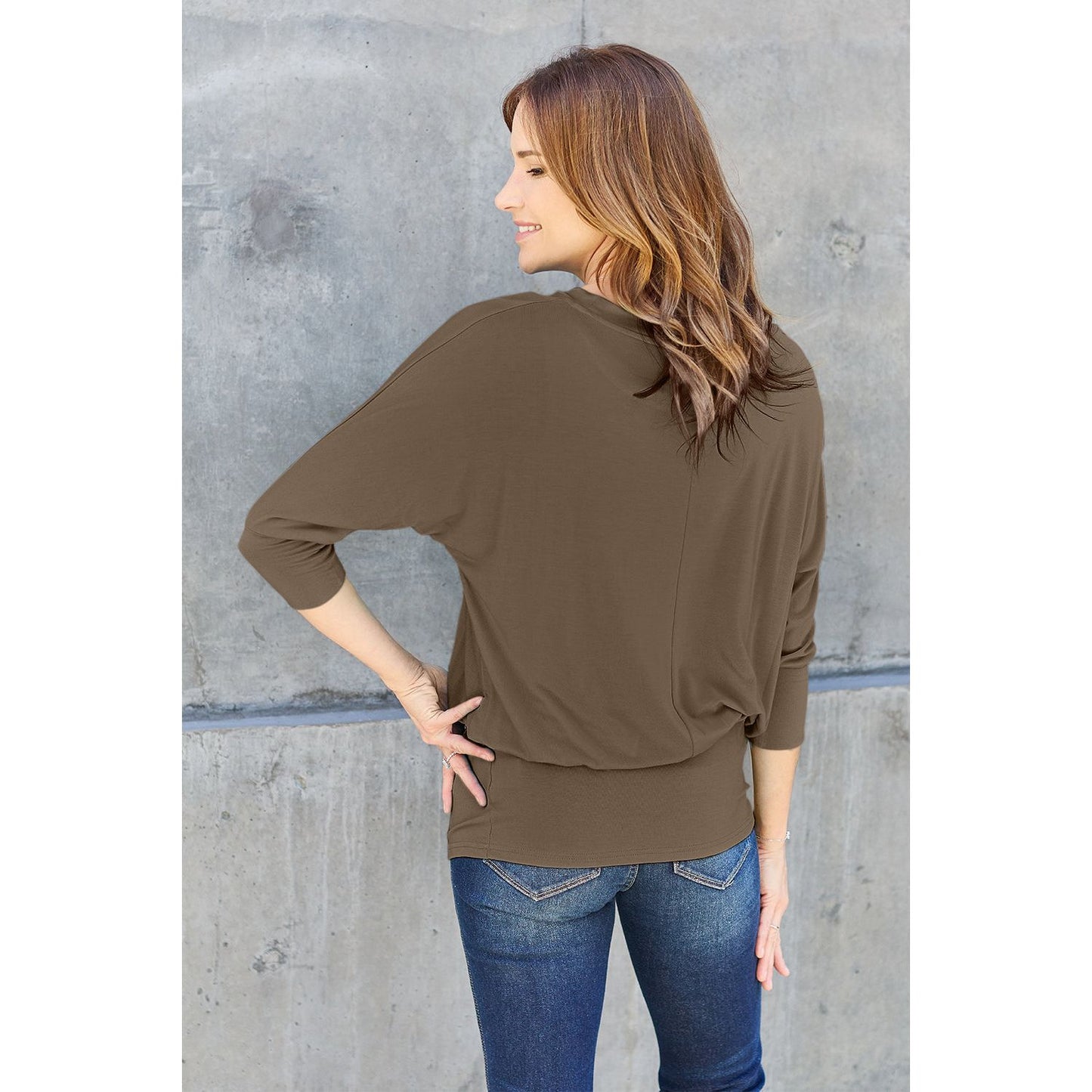 Basic Bae Full Size Round Neck Batwing Sleeve Top