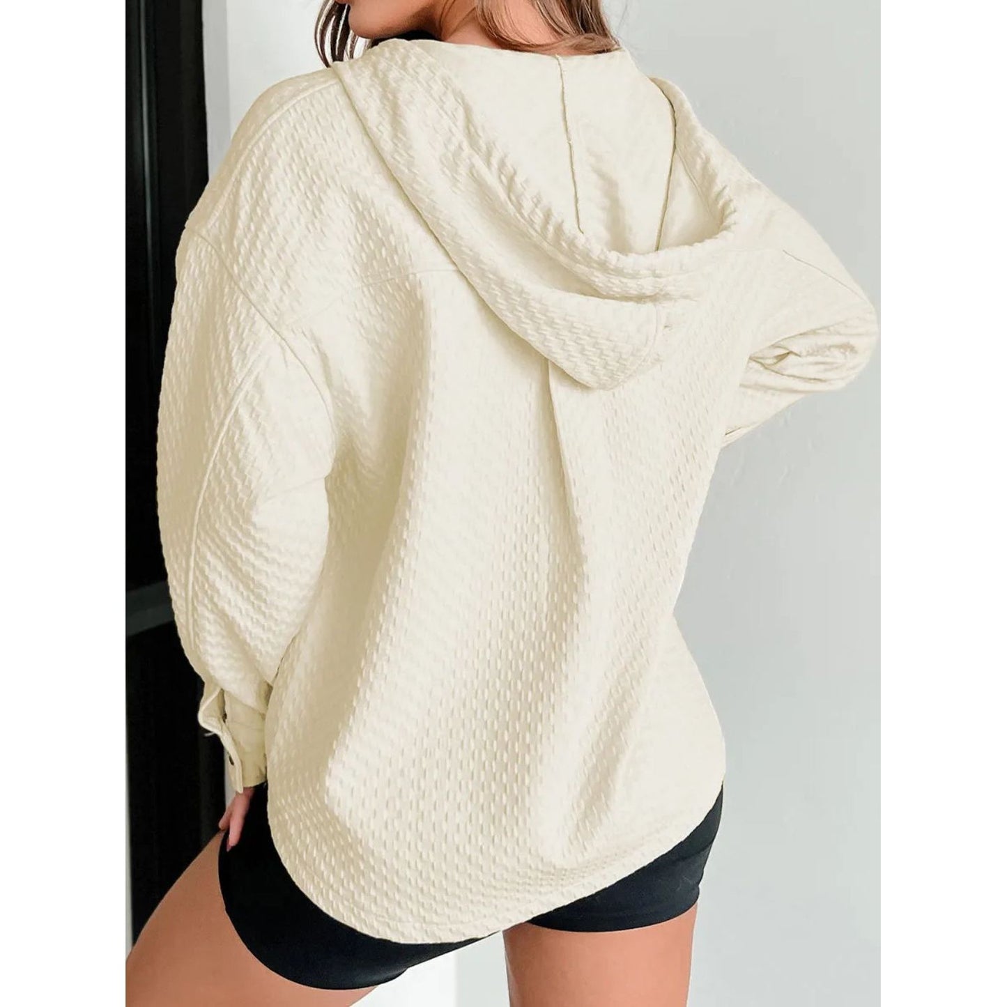 Drawstring Half Button Long Sleeve Hoodie