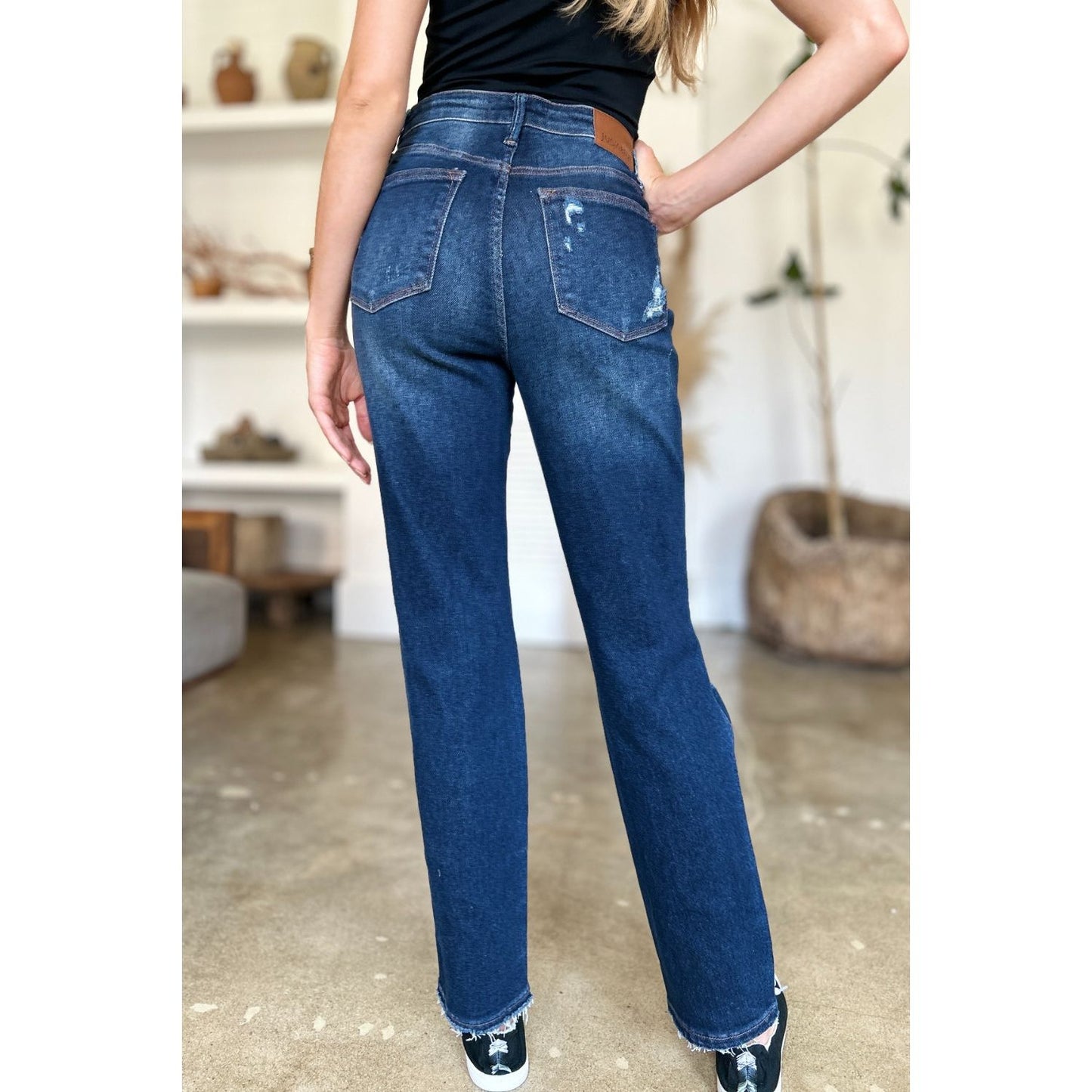 Judy Blue Full Size High Waist Rigid Magic Heavy Destroy Straight Jeans