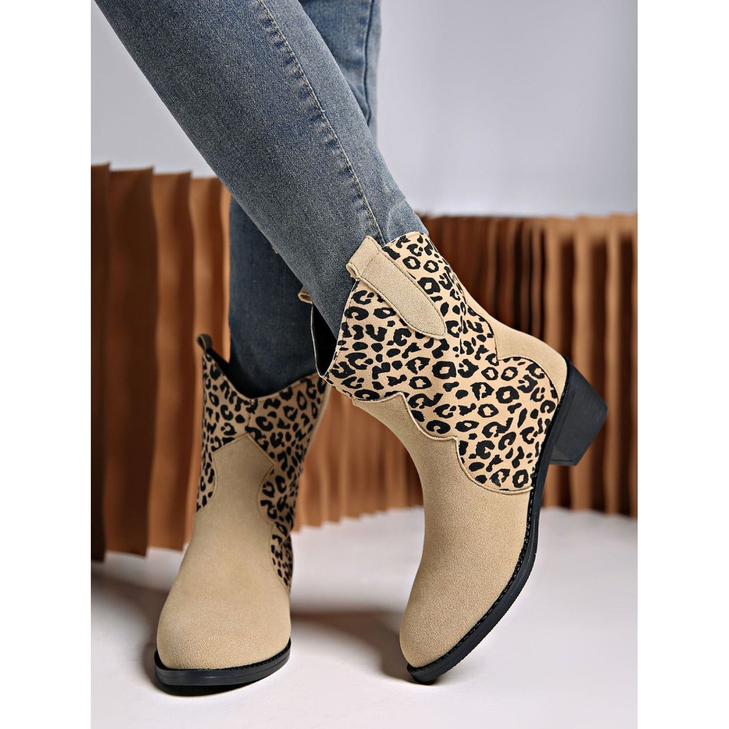 Leopard Suede Block Heel Boots