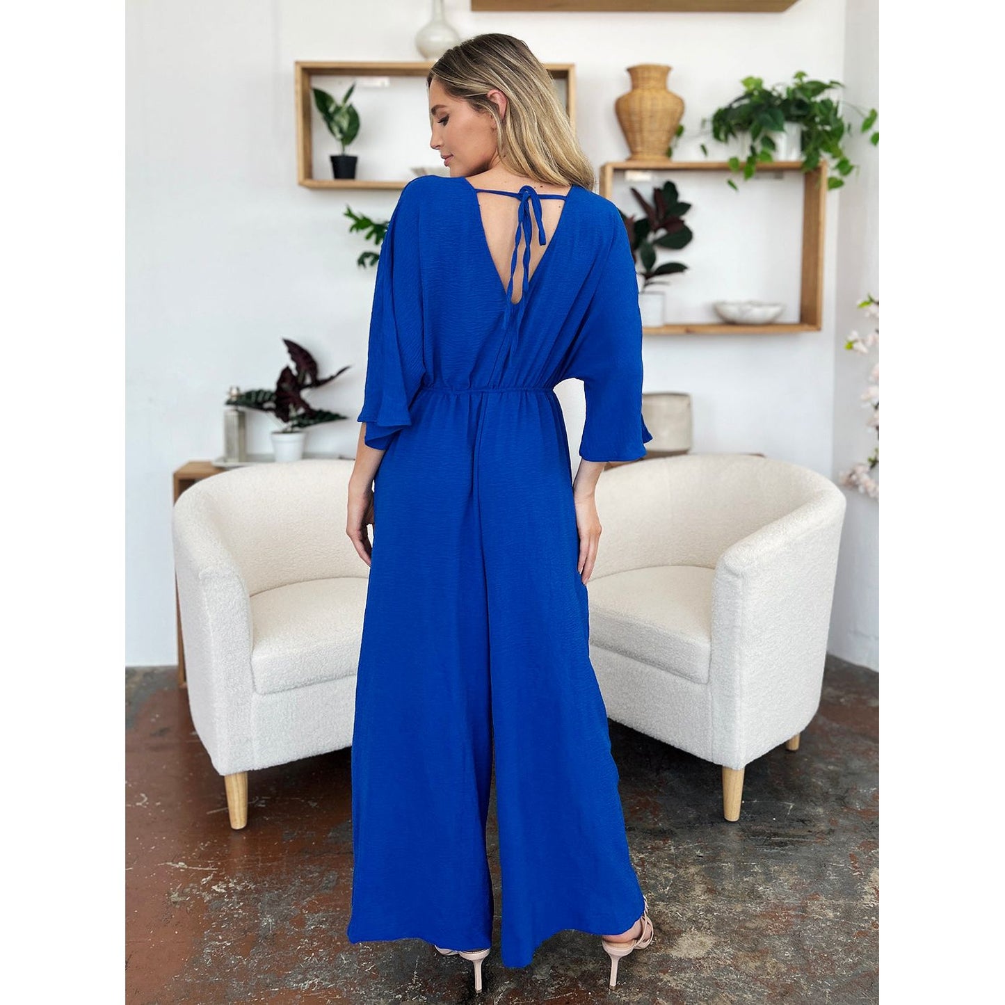 Double Take Full Size Surplice Wide Leg Jumpsuit with Pockets