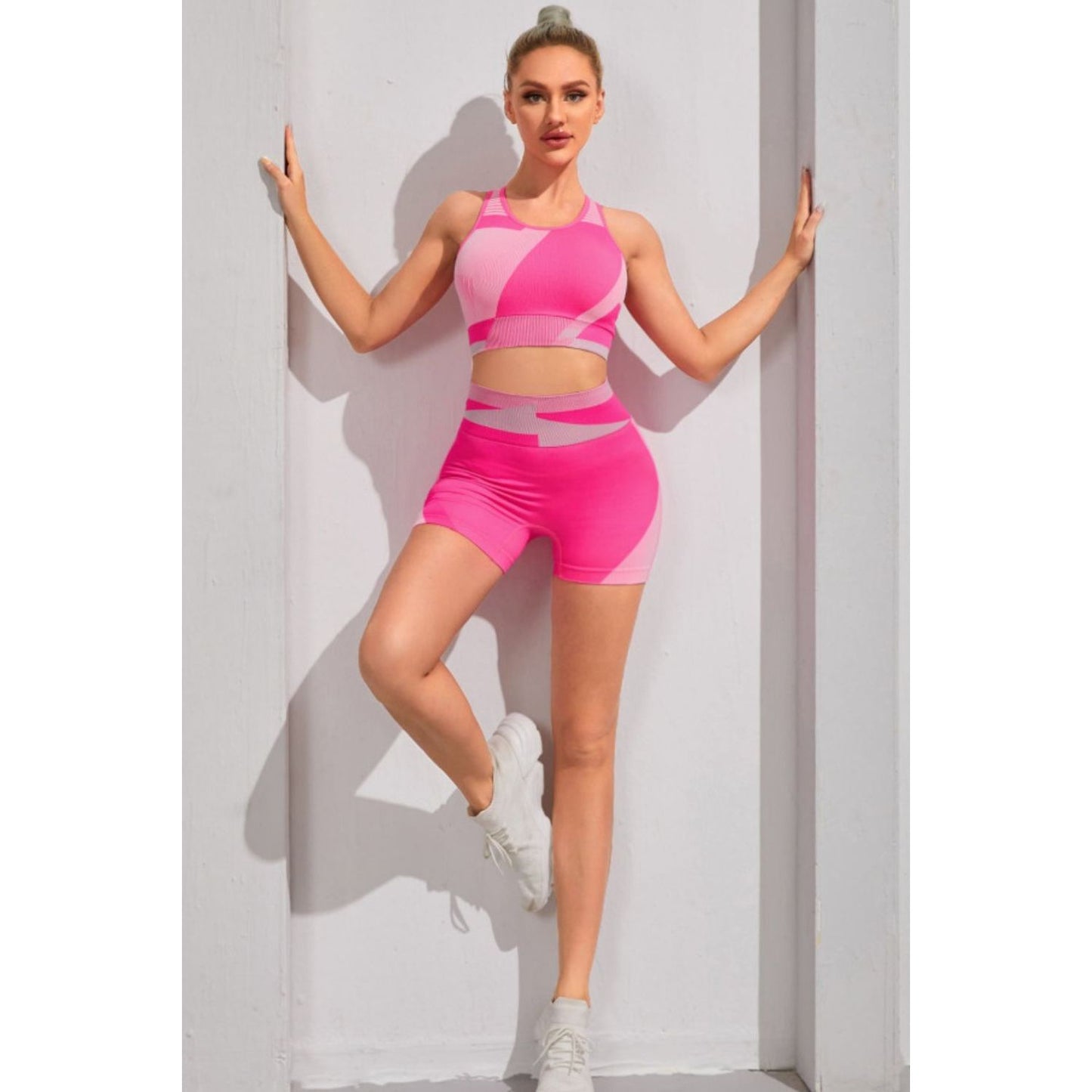 Color Block Sports Bra and Shorts Set