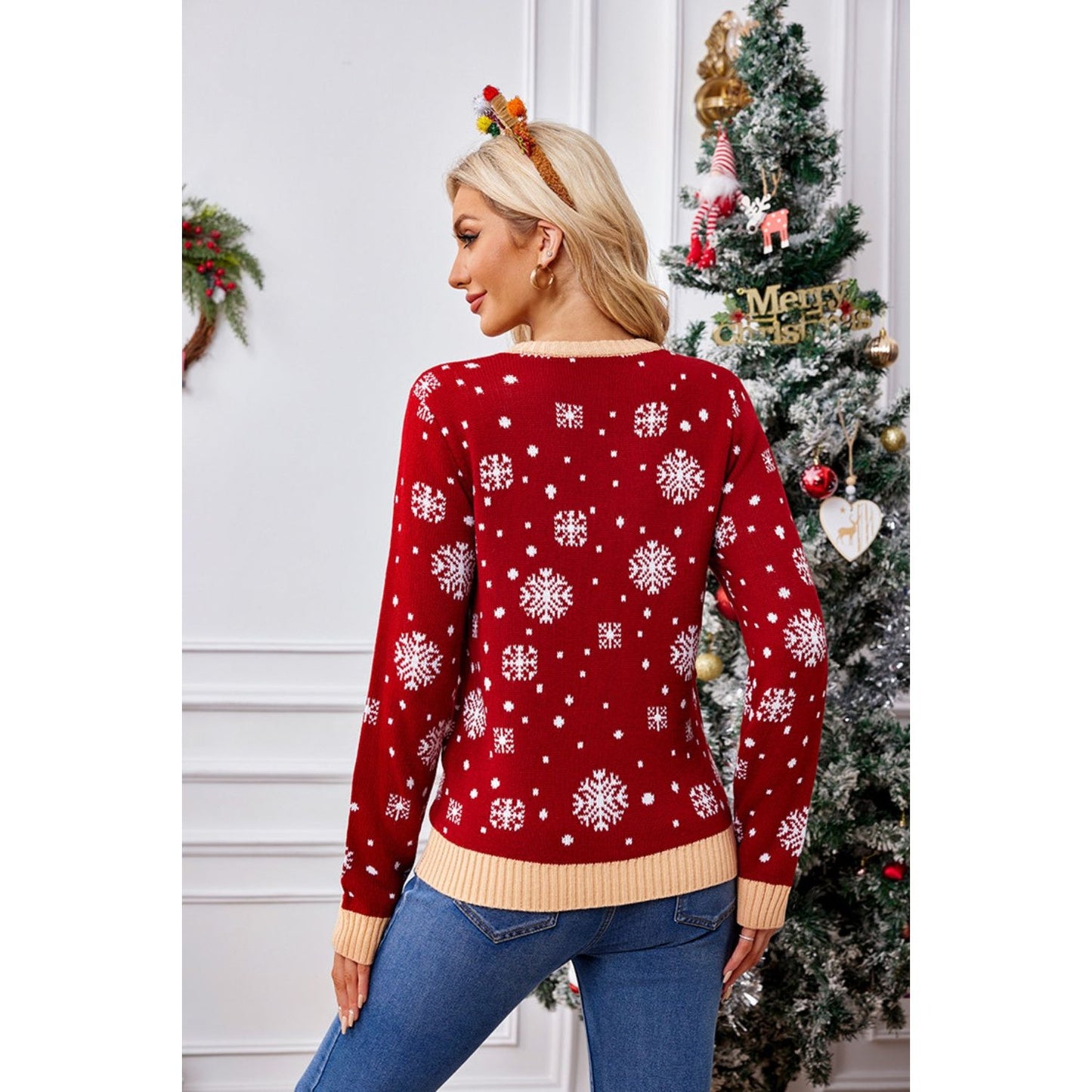 Christmas Pattern Round Neck Long Sleeve Sweater