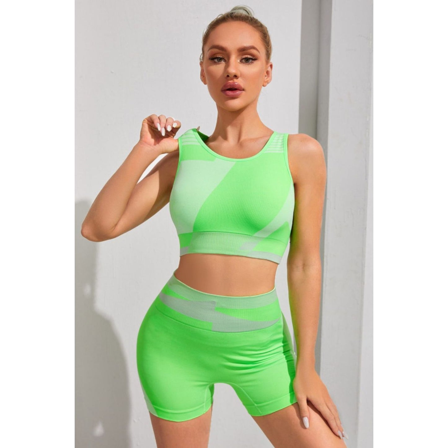 Color Block Sports Bra and Shorts Set