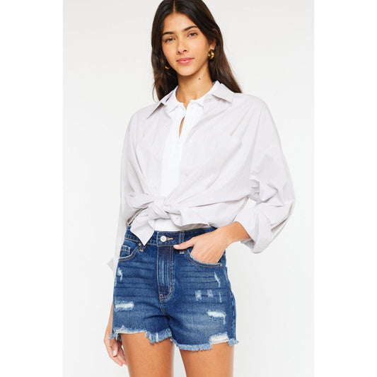 Kancan High Rise Frayed Hem Denim Shorts