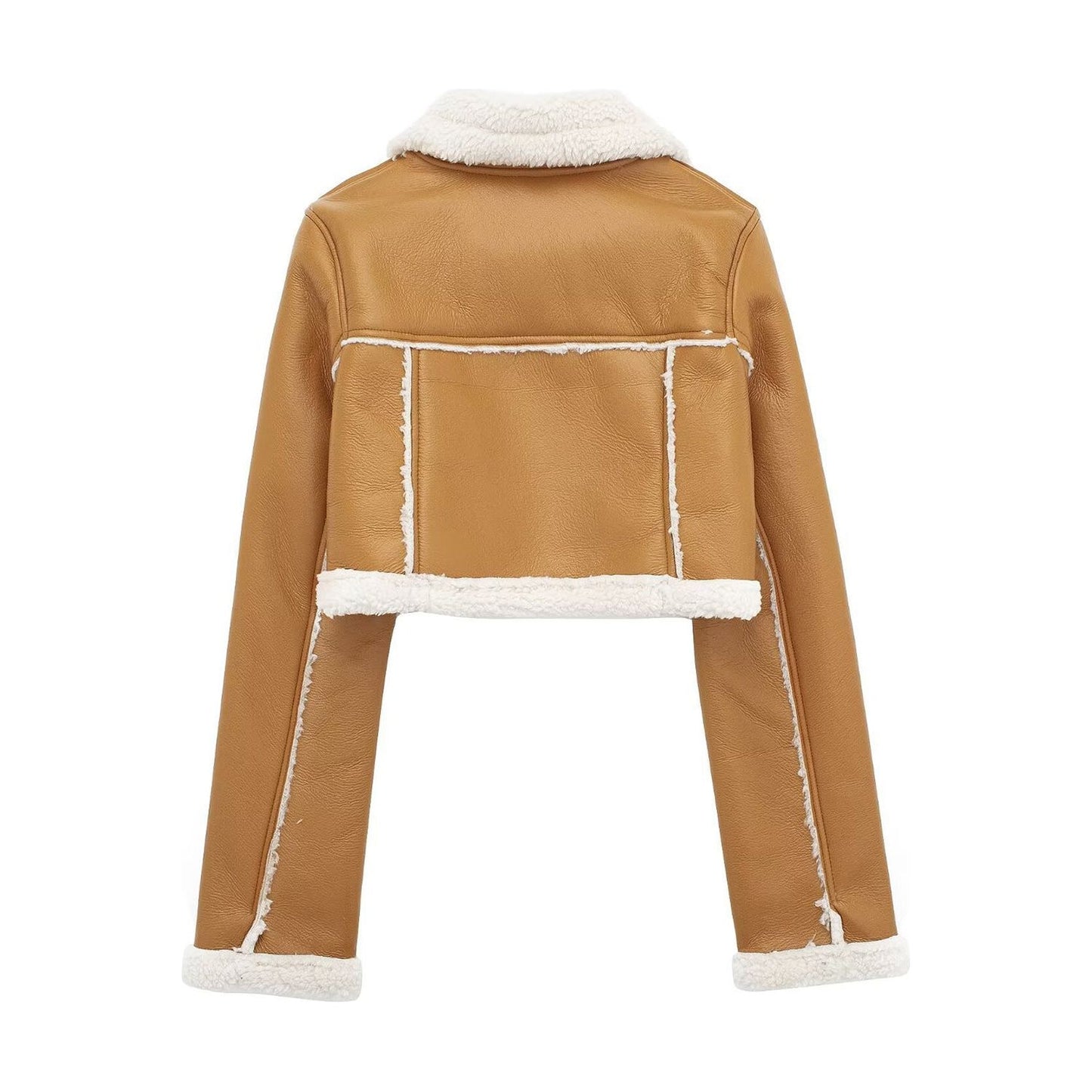 Collared Neck Long Sleeve Plush Cropped Jacket