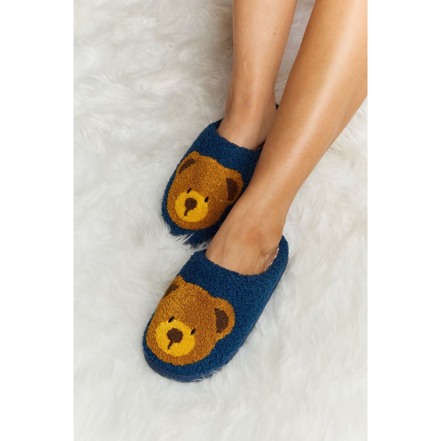 Melody Teddy Bear Print Plush Slide Slippers