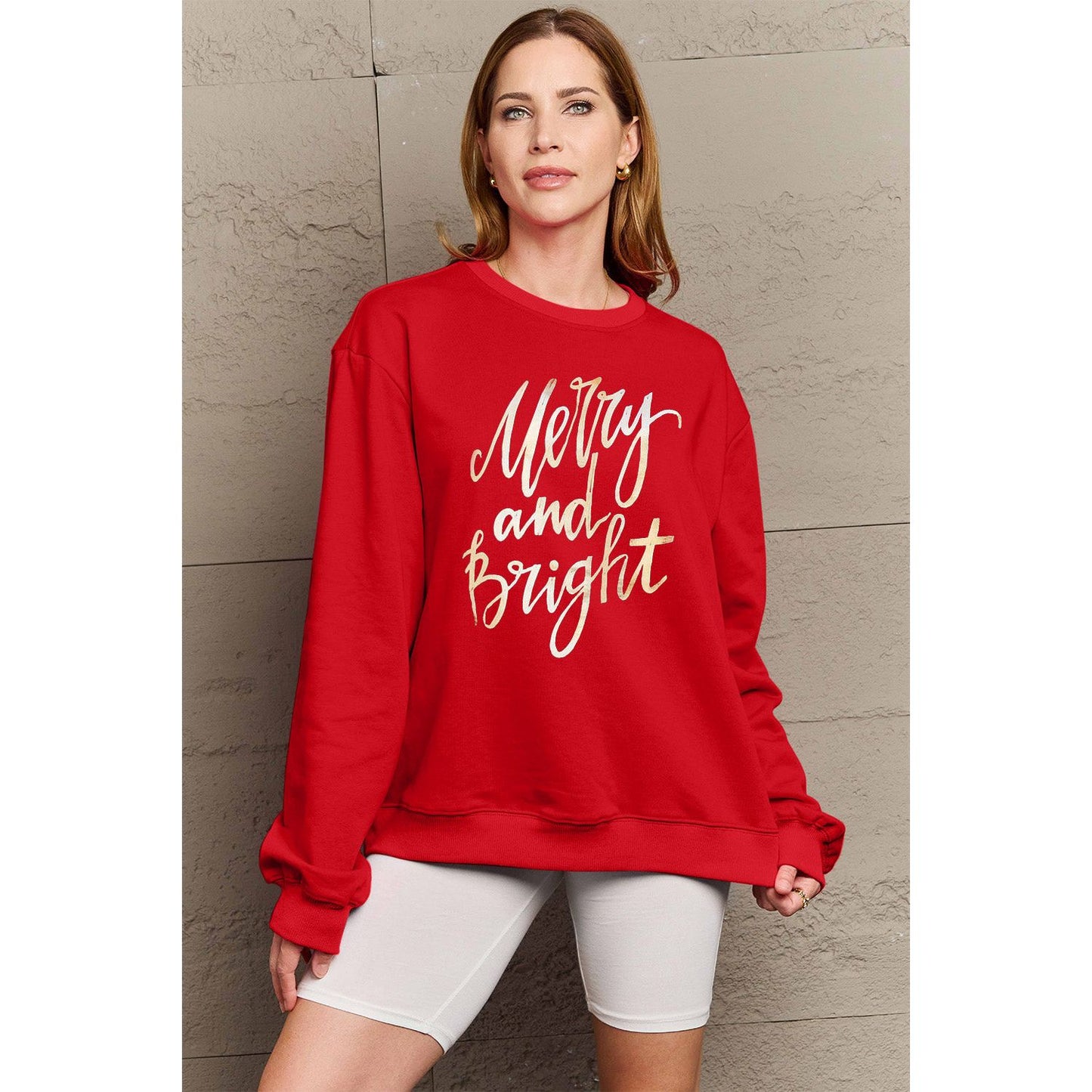 Simply Love Full Size MERRY AND BRIGHT Graphic Sweatshirt