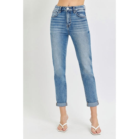 Risen Full Size High Rise Cropped Roll Up Jeans