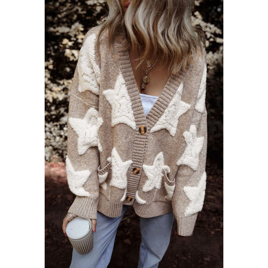 Star Button Up Long Sleeve Cardigan