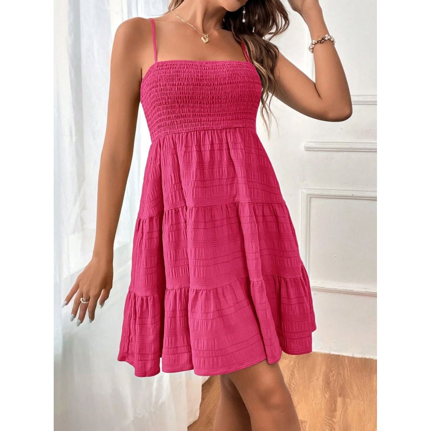 Tiered Smocked Square Neck Cami Dress