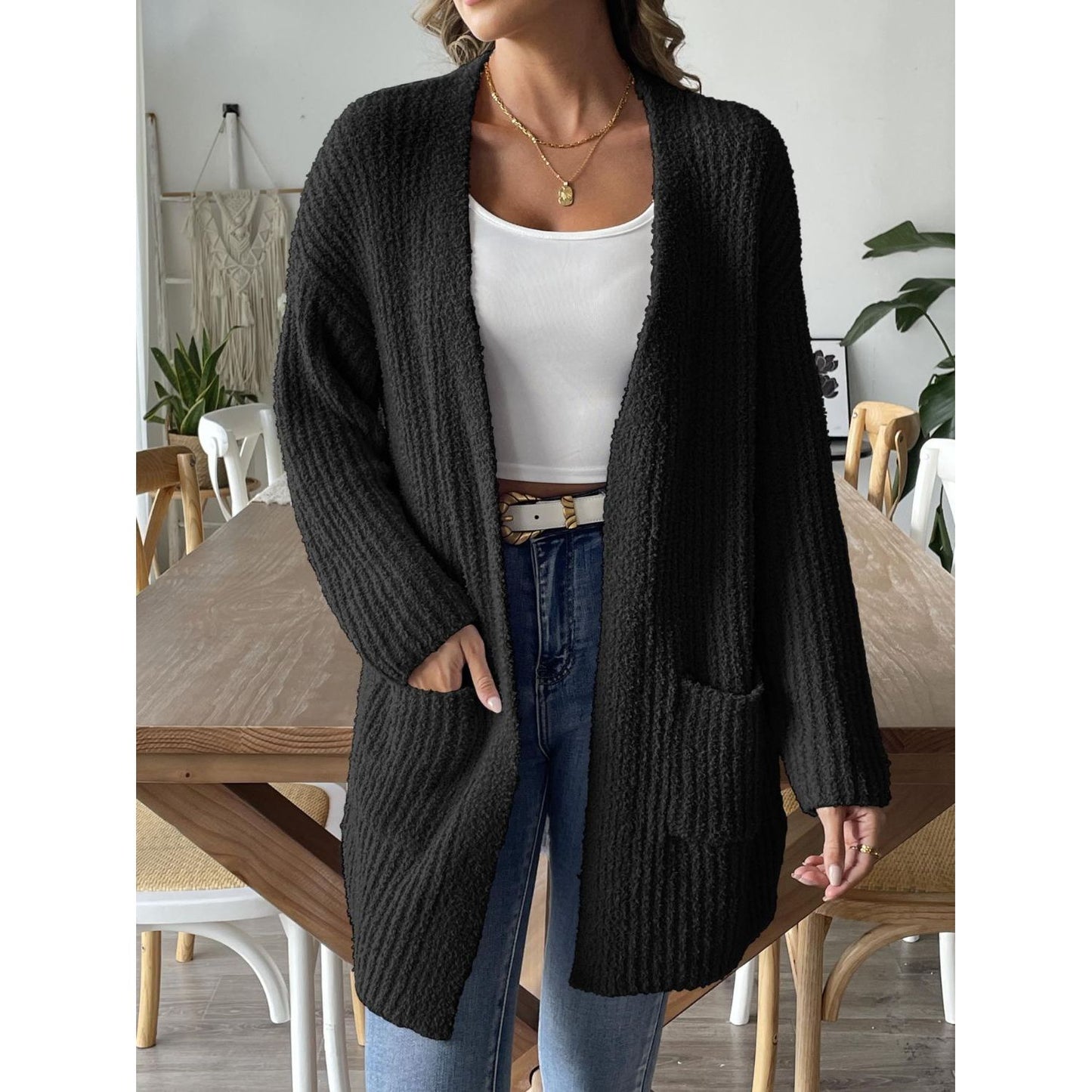 Open Front Long Sleeve Cardigan