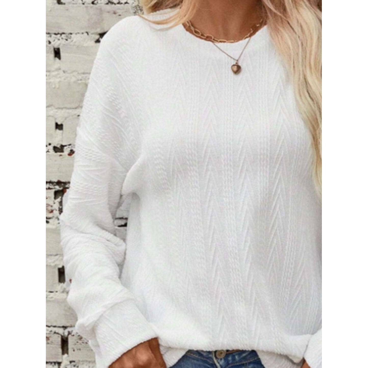 Textured Round Neck Long Sleeve T-Shirt