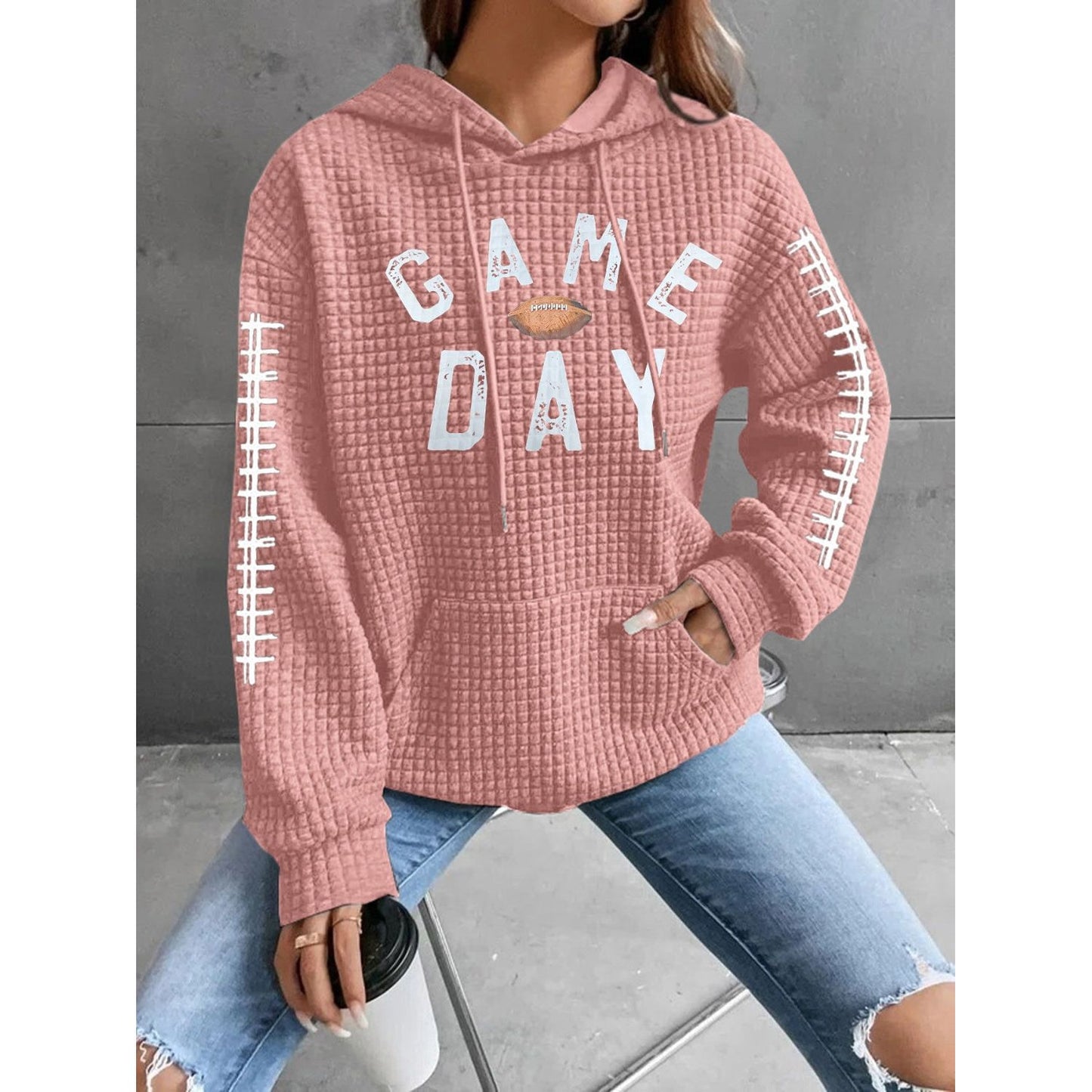 GAME DAY Football Drawstring Long Sleeve Hoodie