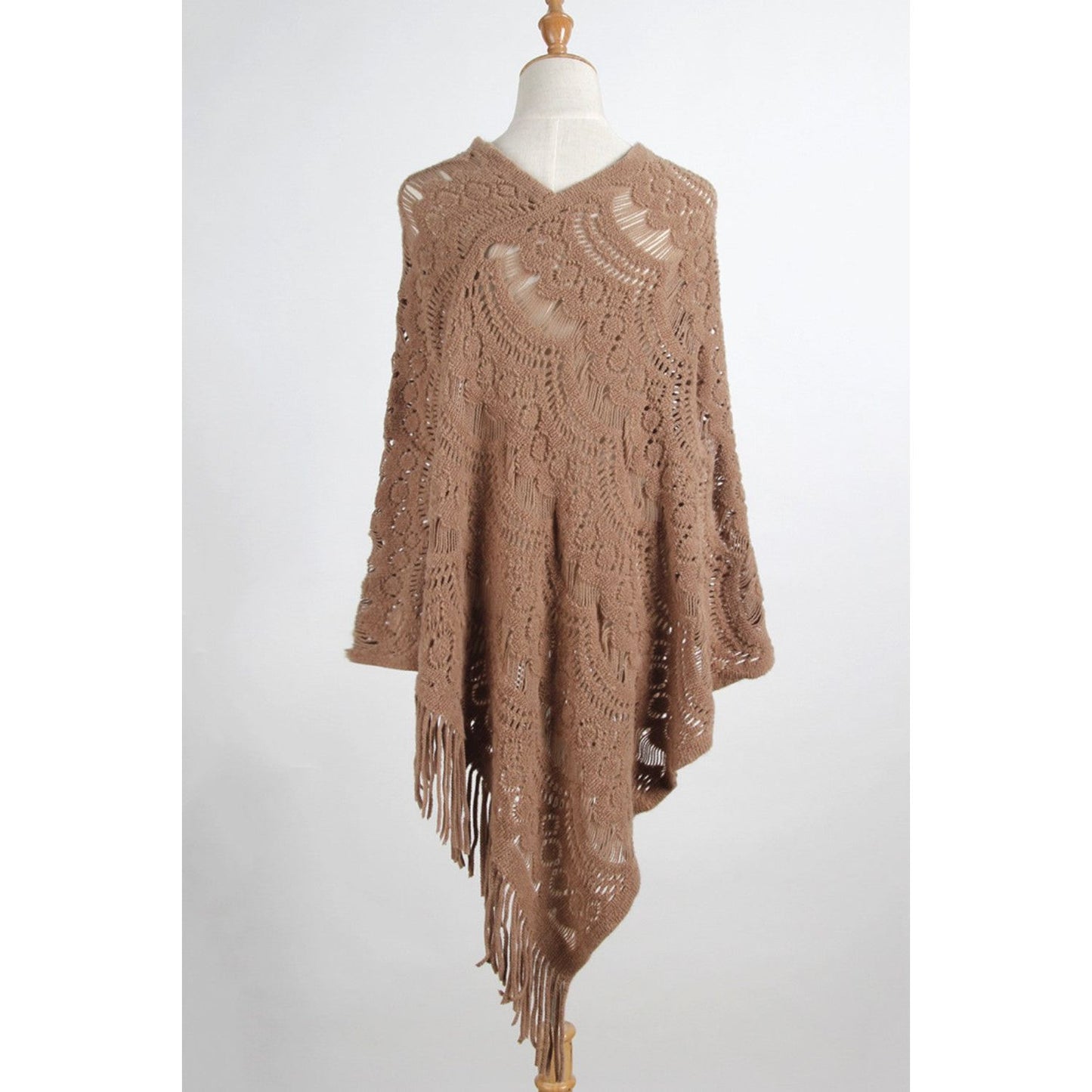 Fringe Openwork Surplice Cape Sleeve Poncho