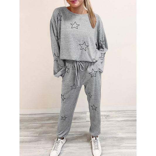 Star Print Long Sleeve Top and Pants Lounge Set