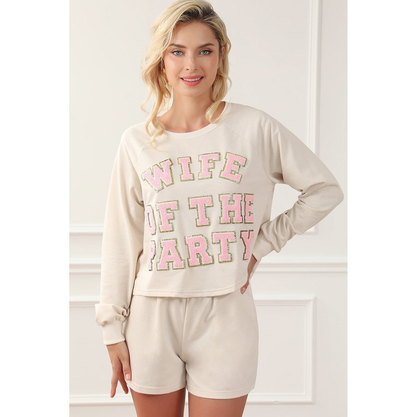 WIFE OF THE PARTY Round Neck Top and Shorts Lounge Set