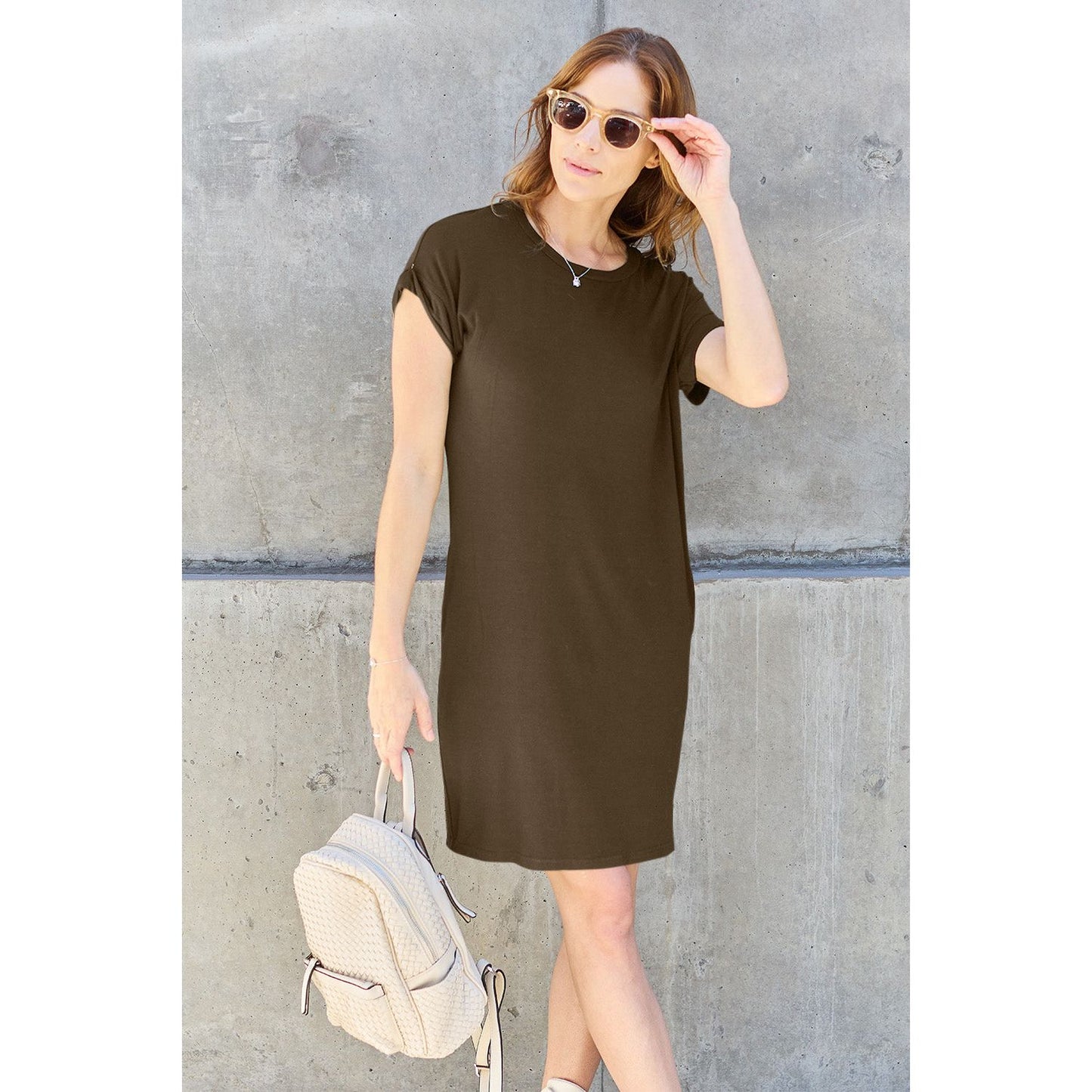 Basic Bae Full Size Round Neck Short Sleeve Dress with Pockets