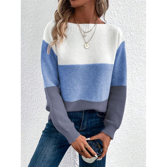 Color Block Boat Neck Sweater