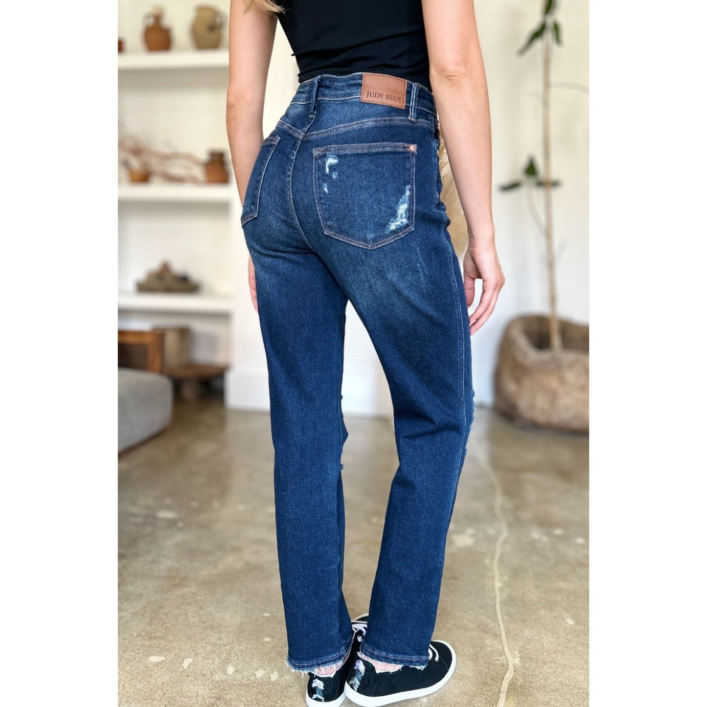 Judy Blue Full Size High Waist Rigid Magic Heavy Destroy Straight Jeans