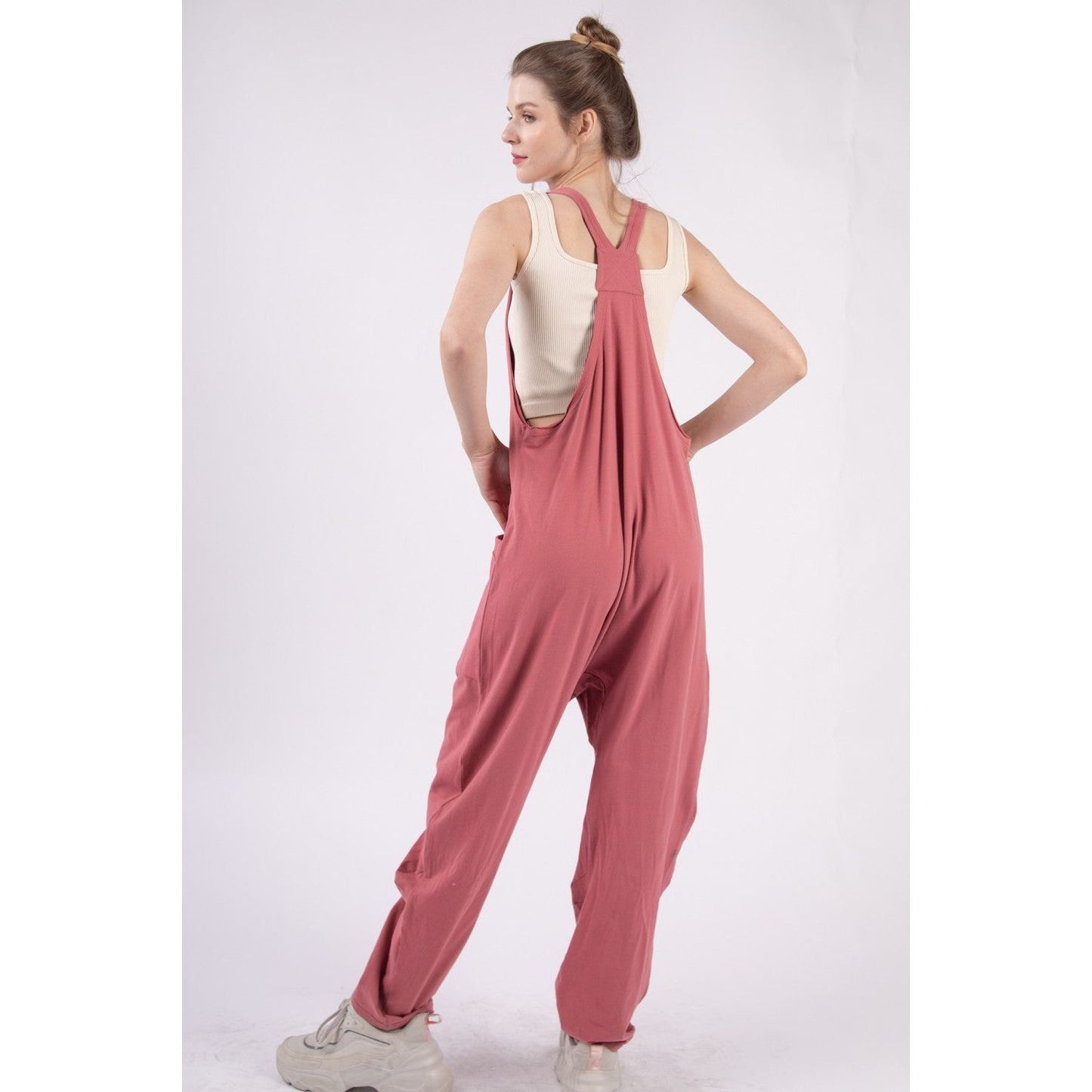 VERY J  Plunge Sleeveless Jumpsuit with Pockets