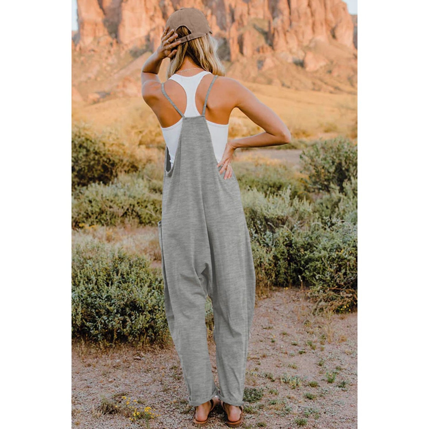 Double Take Full Size V-Neck Sleeveless Jumpsuit with Pockets