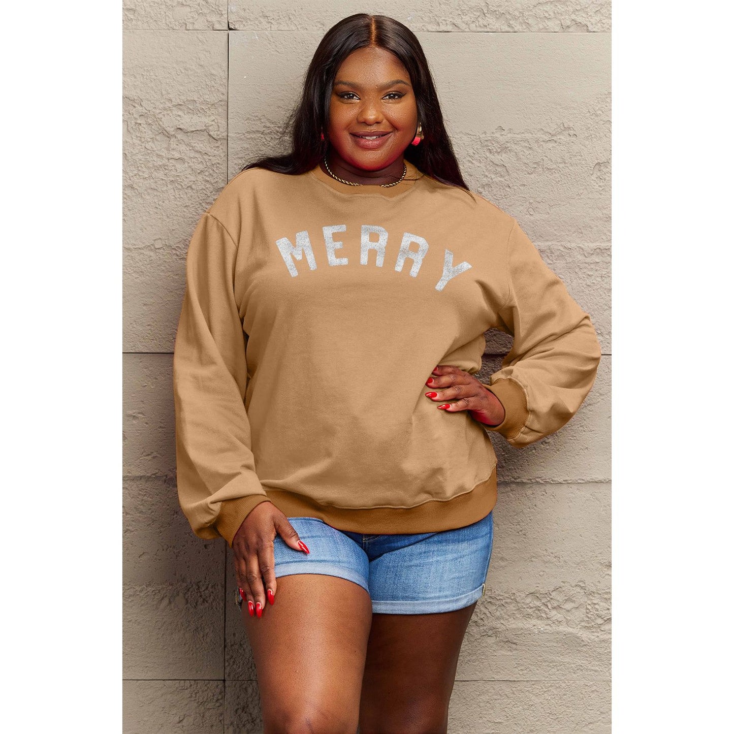 Simply Love Full Size MERRY Graphic Sweatshirt