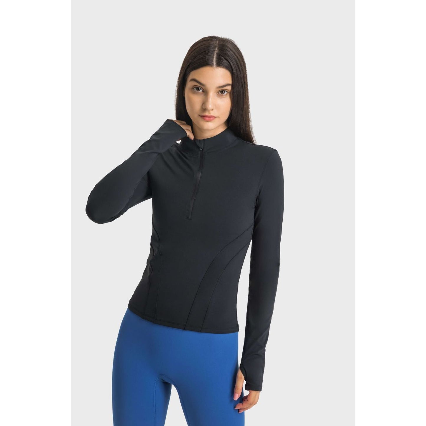 Half Zip Thumbhole Sleeve Sports Top