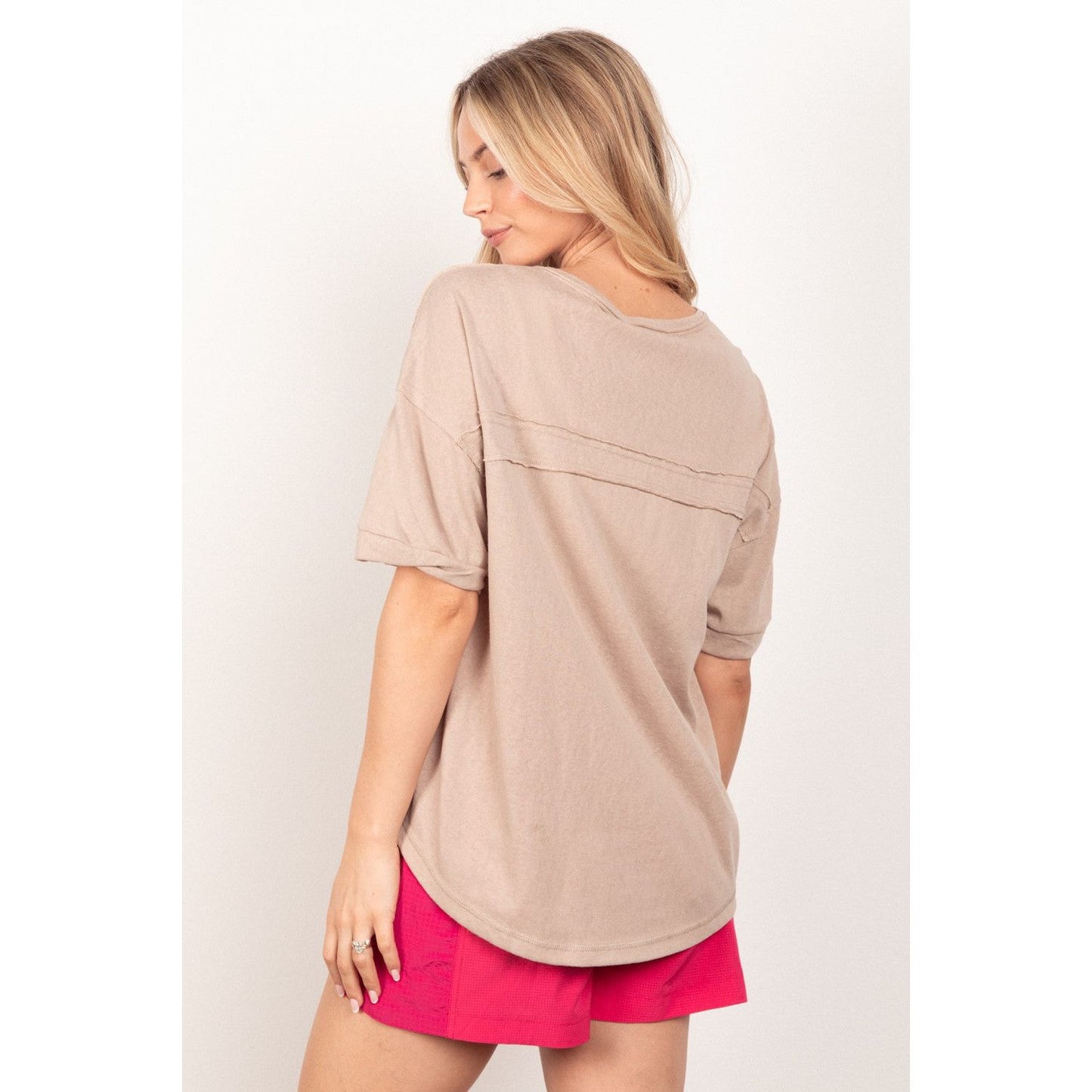 VERY J Twisted Sleeve Band Half Button Top