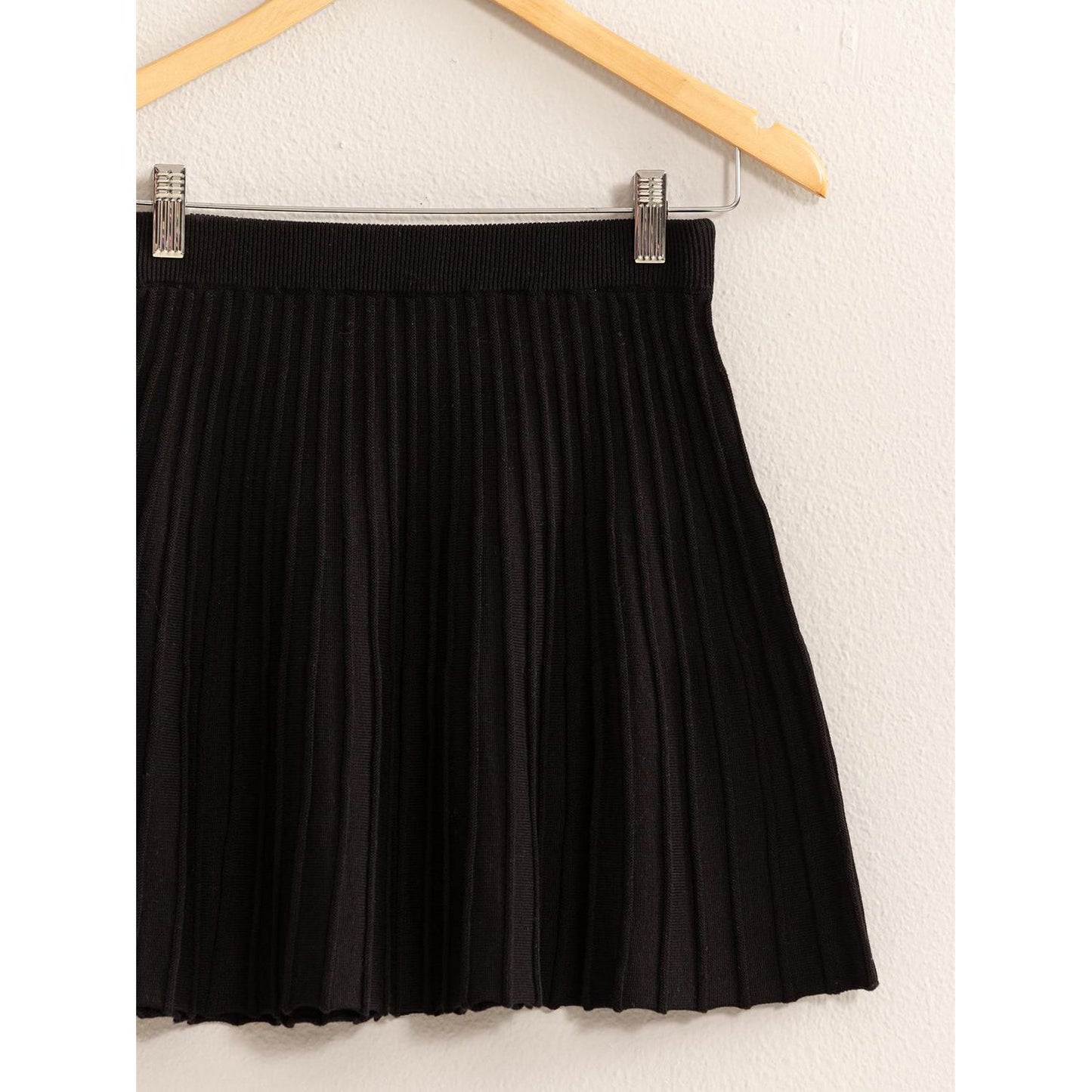 HYFVE High Waist Knit Pleated Flare Mini Skirt