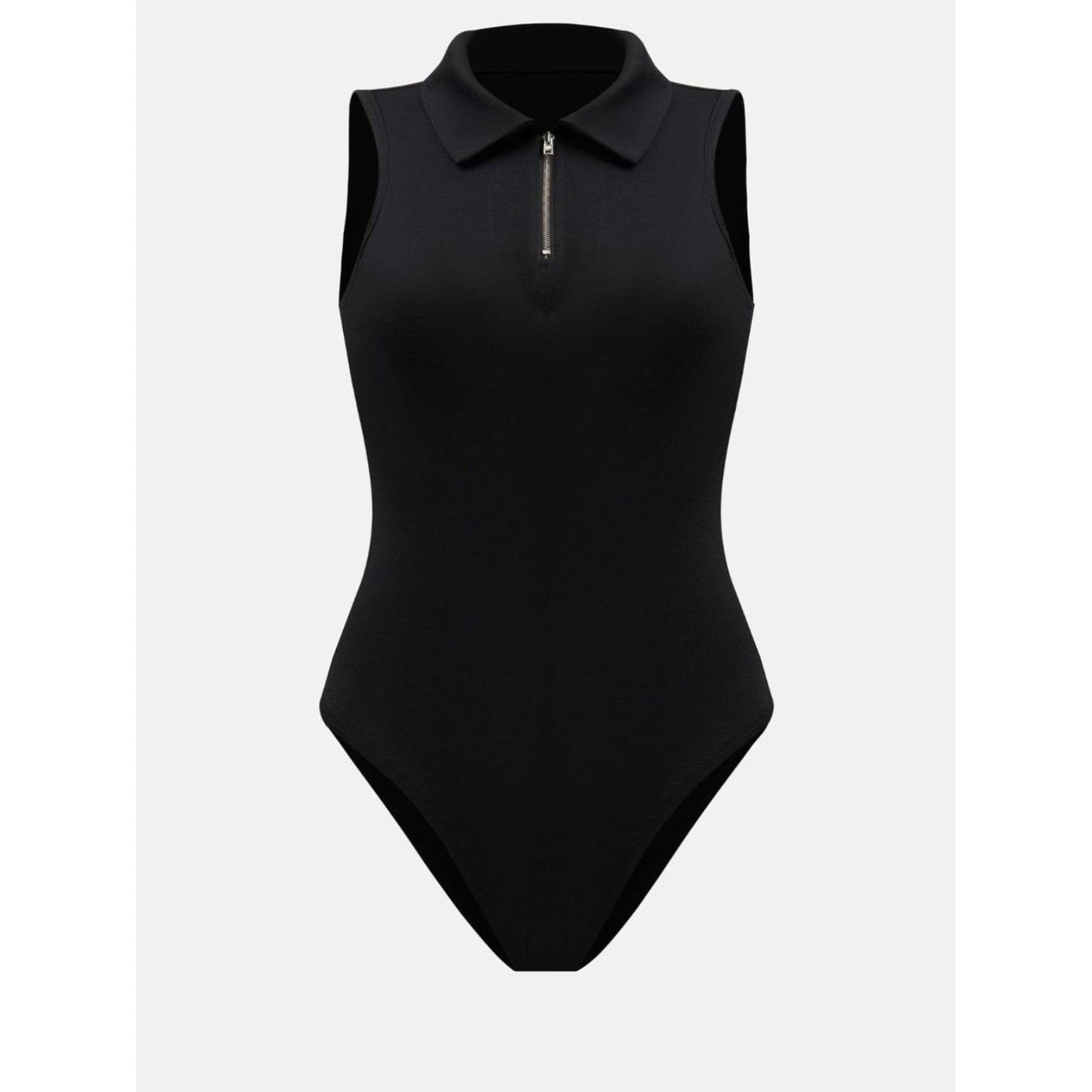 Quarter Zip Collared Neck Sleeveless Bodysuit