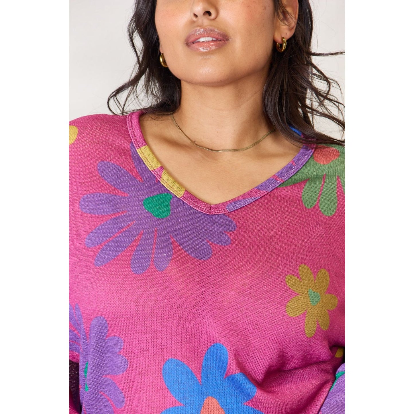 Hopely Full Size Floral V-Neck Long Sleeve Top