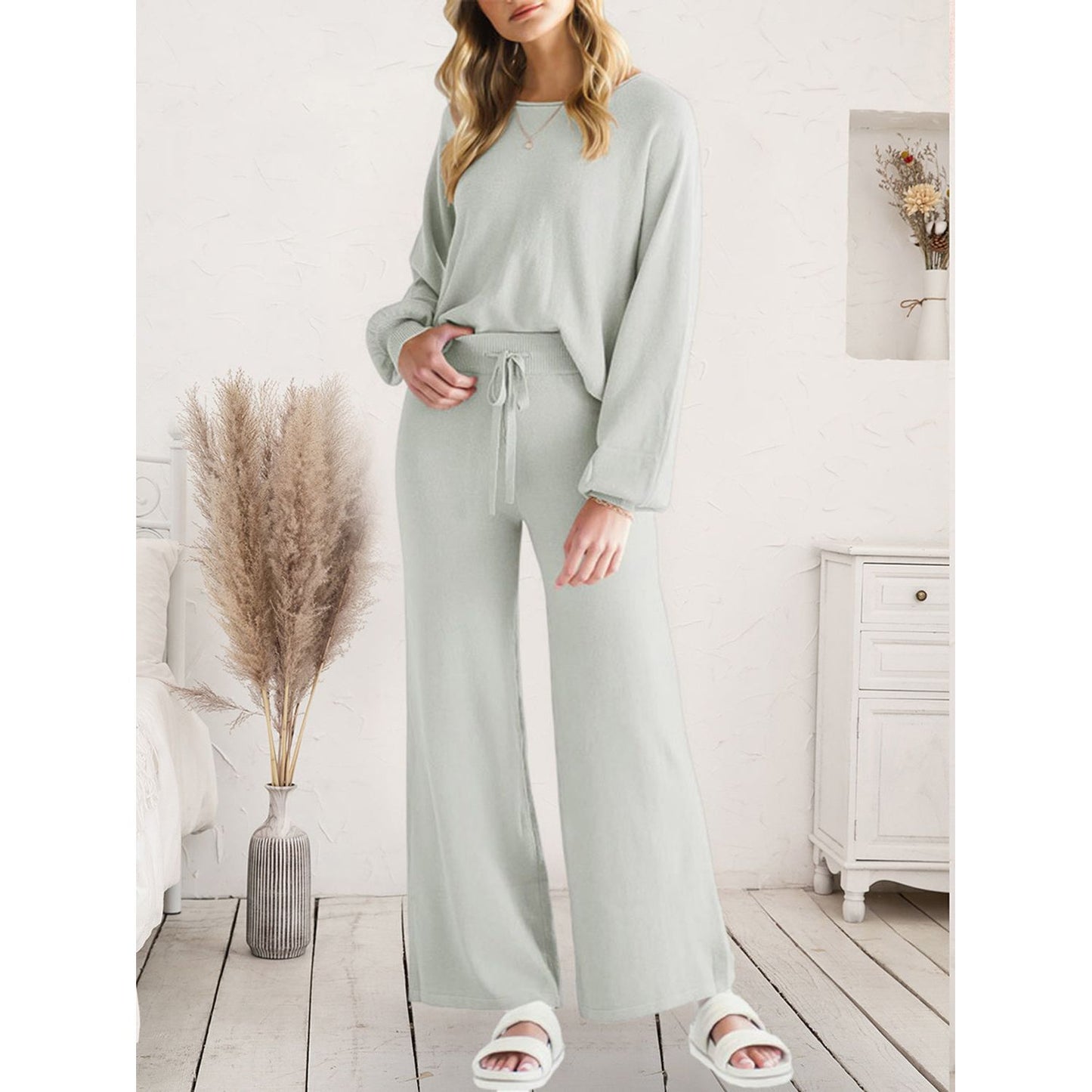 Long Sleeve Lounge Top and Drawstring Pants Set