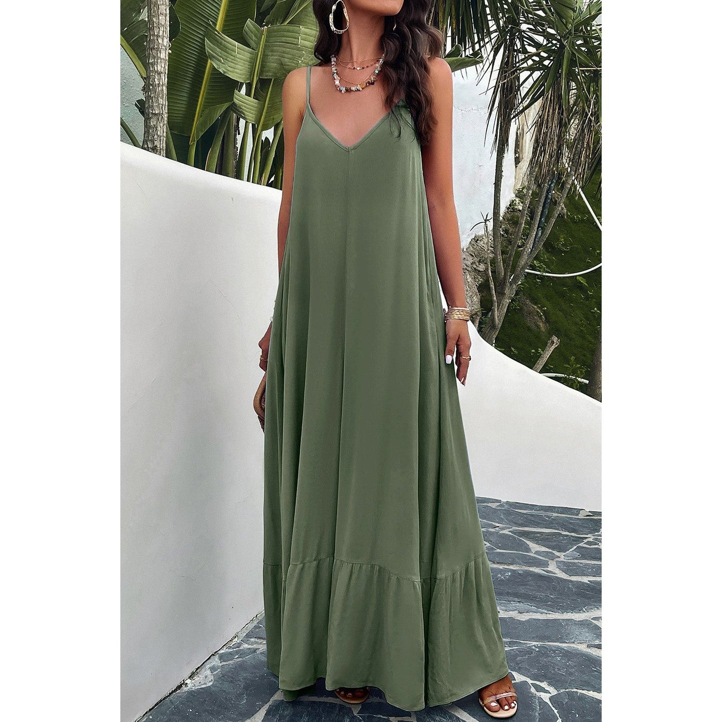 Backless Maxi Cami Dress with Pockets