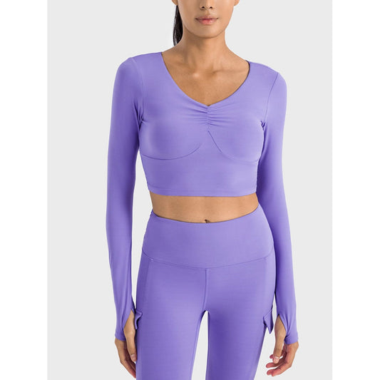 Ruched Cropped Long Sleeve Sports Top