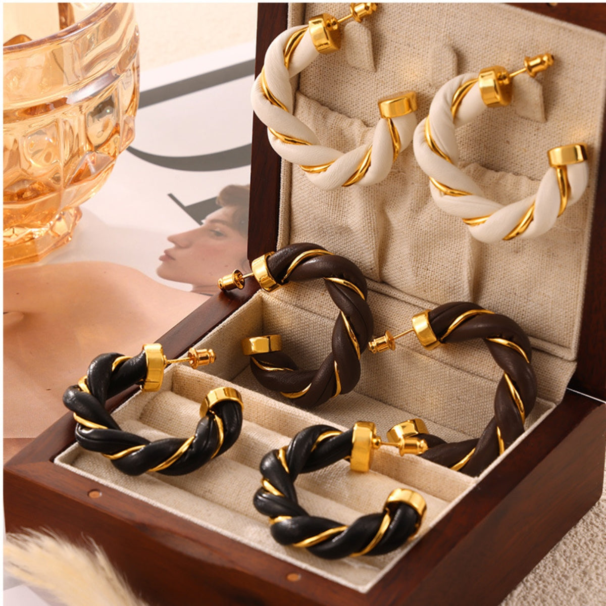 Twisted Leather Rope C-Hoop Earrings