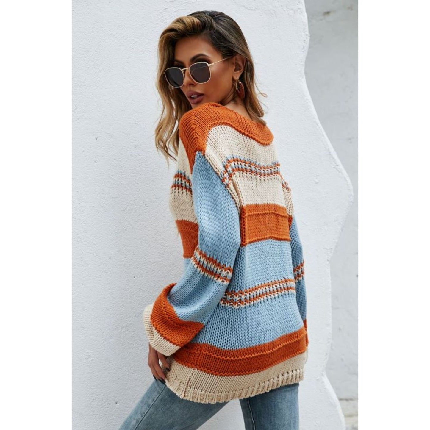 Angel Wings Color Block Scoop Neck Sweater