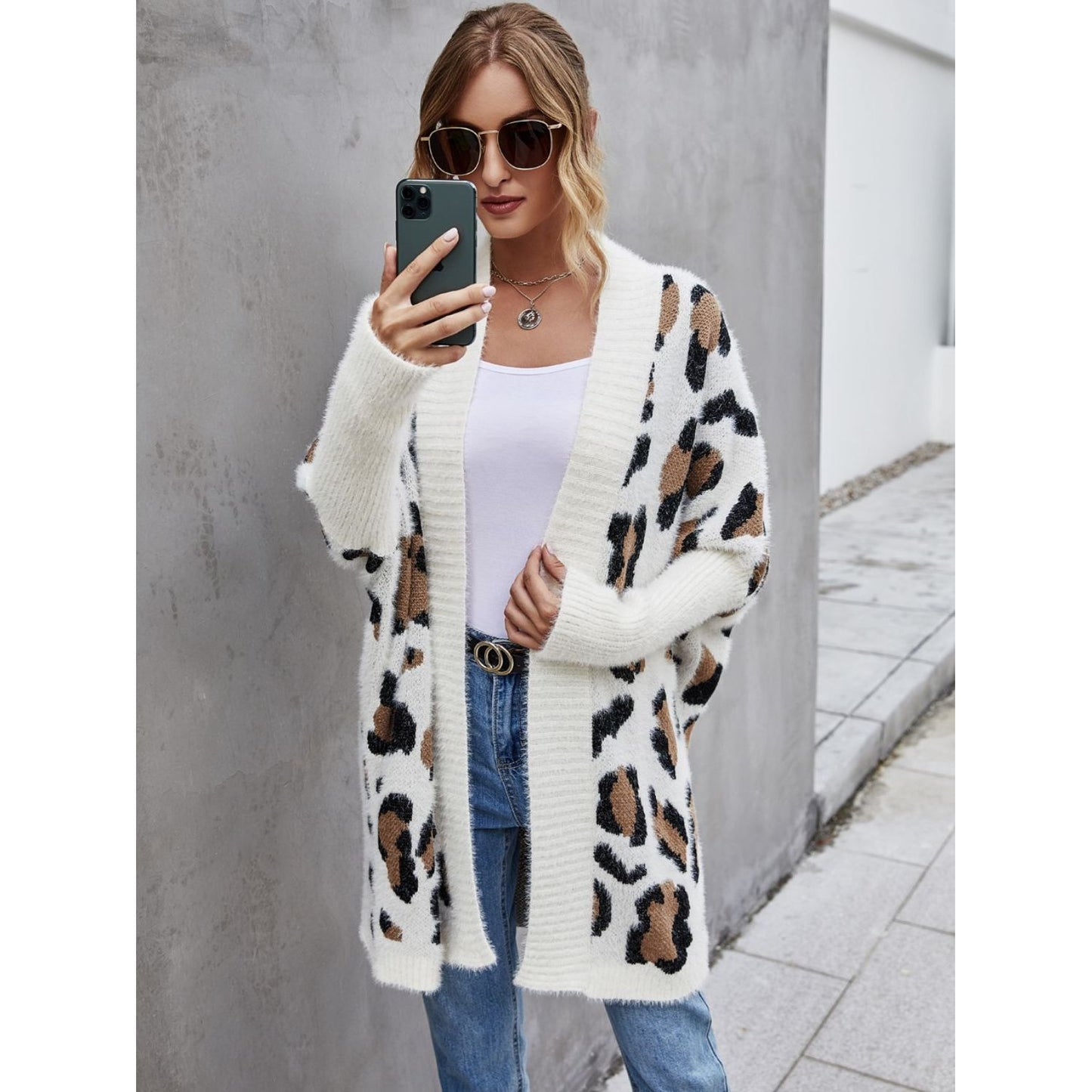 Angel Wings Leopard Pattern Fuzzy Cardigan