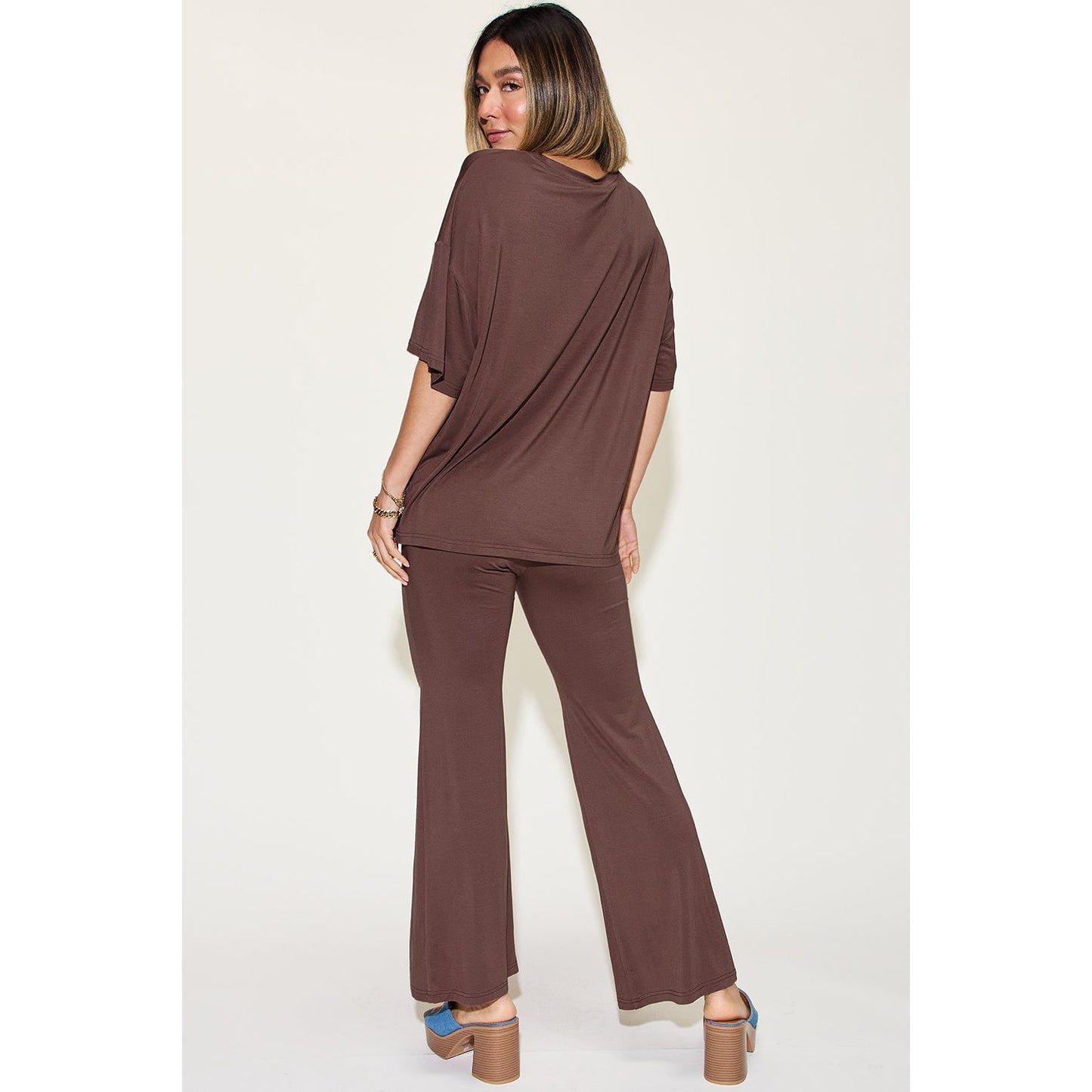 Basic Bae Full Size Bamboo Drop Shoulder T-Shirt and Flare Pants Set