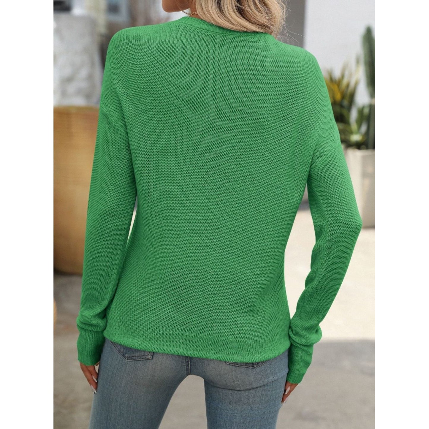 Mandy Round Neck Dropped Shoulder Knit Top