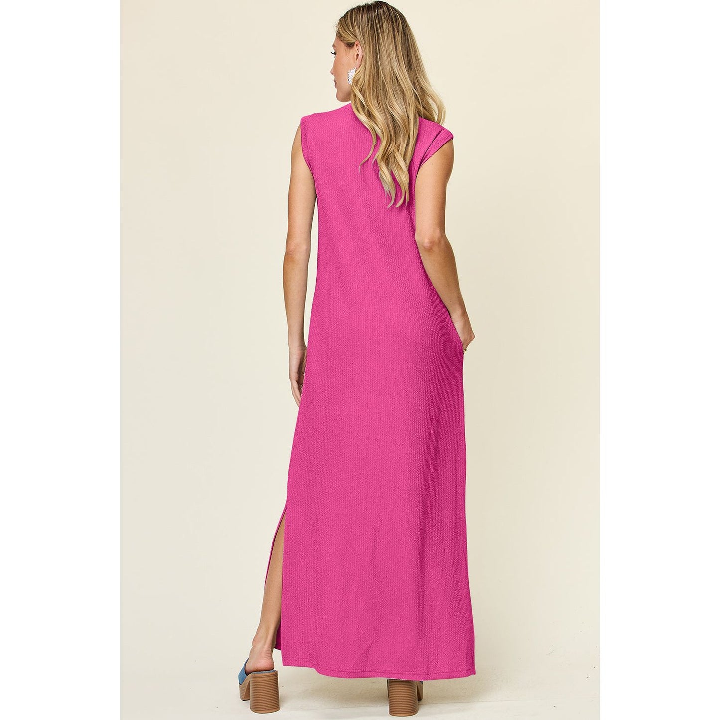 Double Take Full Size Texture Mock Neck Sleeveless Maxi Dress