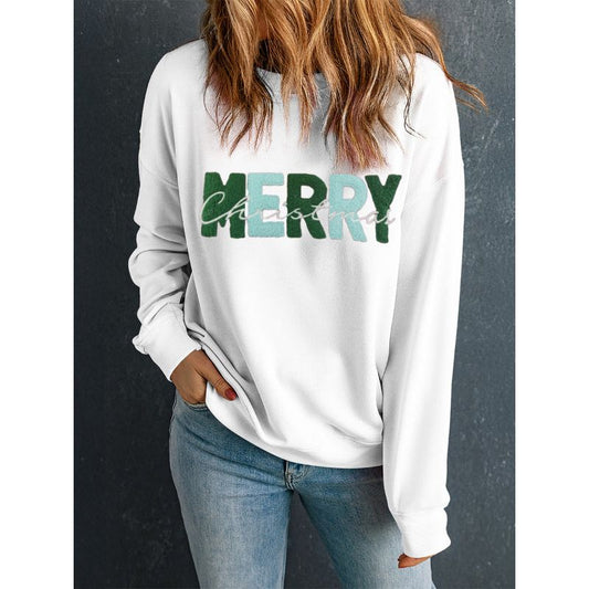 MERRY CHRISTMAS Contrast Long Sleeve Sweatshirt