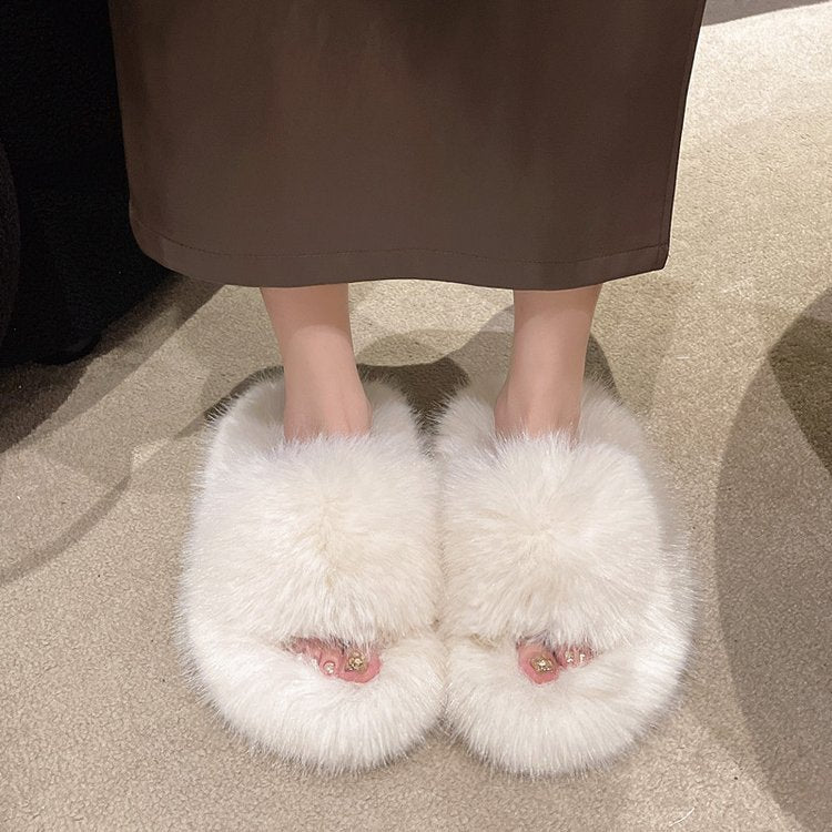 Fuzzy Open Toe Platform Slippers