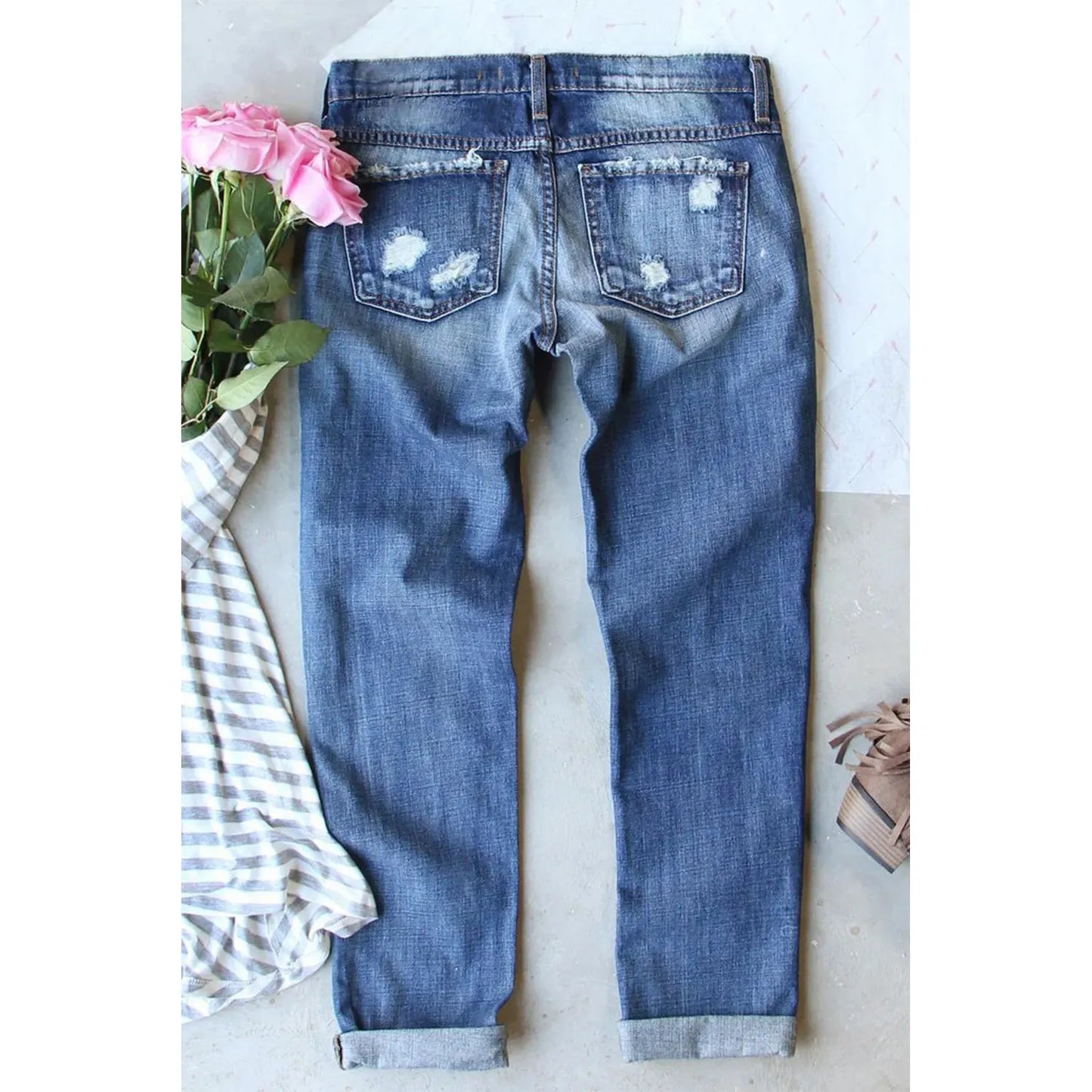 Distressed Football Straight Jeans